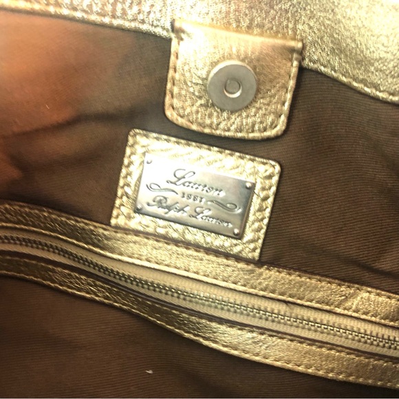 LAUREN RALPH LAUREN Gold Leather Satchel Tote with Shoulder Strap - Picture 10 of 14